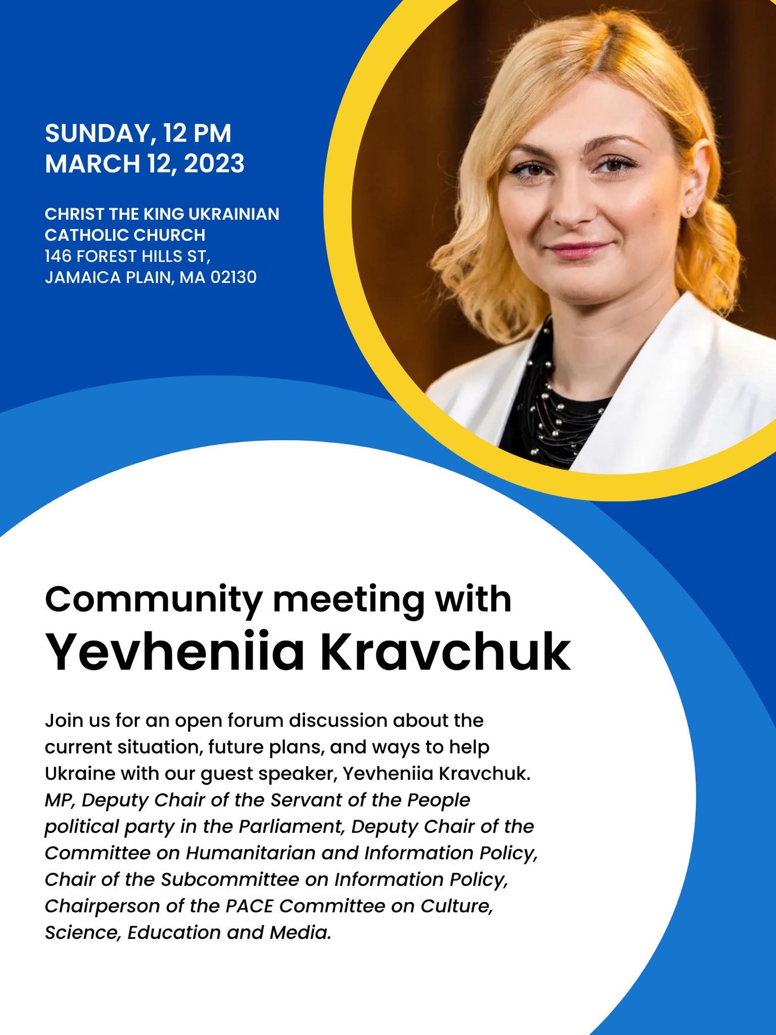 Community Meeting with Yevheniia Kravchuk, Member of Ukrainian Parliament